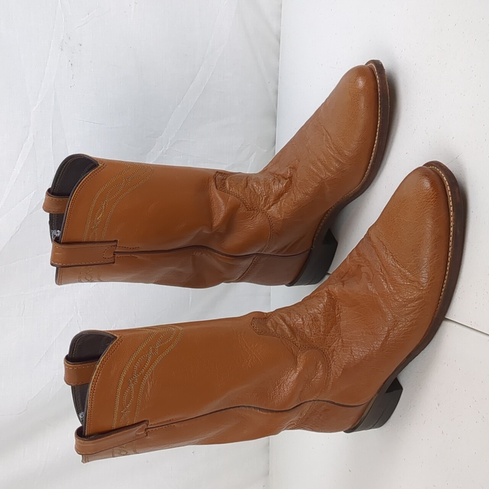 Justin Women's Western Roper Boots Tan Size 9B Smooth Ostrich